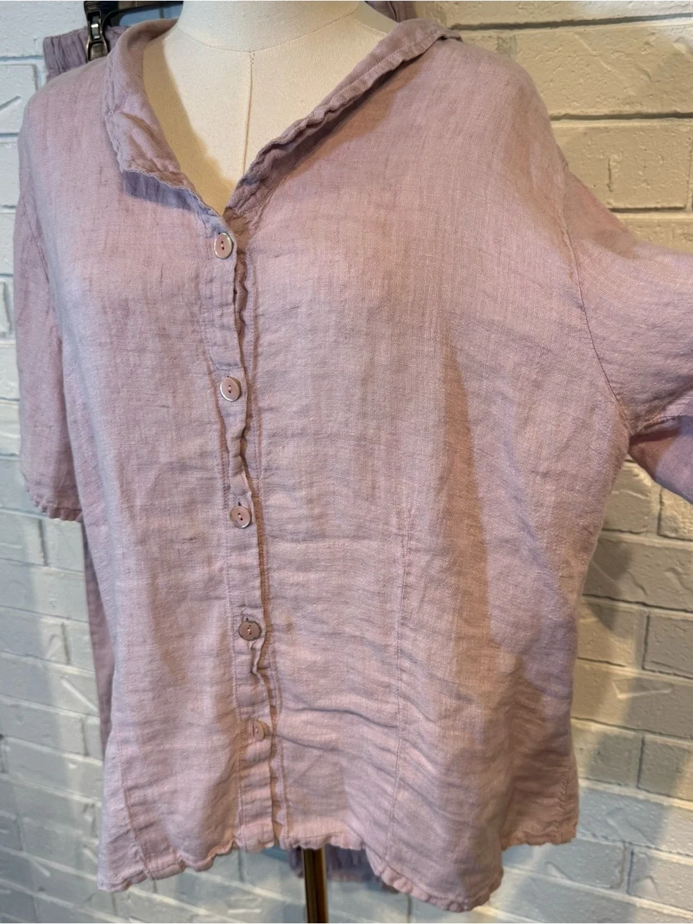 Vintage 90s Flax 100% Linen Lavender Shirt and Pants Set Womens L